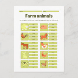 Farm Animals Identification Educational Worksheet Helg Vykort