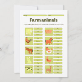 Farm Animals Identification Educational Worksheet Julkort