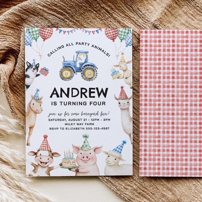 Farm Animals Kids Birthday Invitation Inbjudningar (Skapare uppladdad)