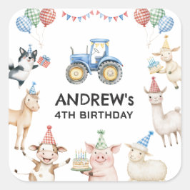 Farm Animals Kids Birthday Party Favor Stickers Fyrkantigt Klistermärke