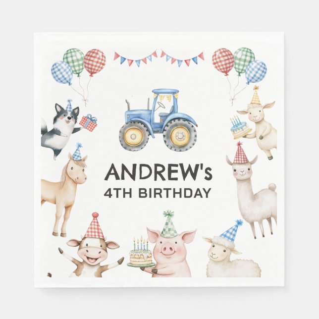 Farm Animals Kids Birthday Party Napkins Pappersservett (Framsidan)