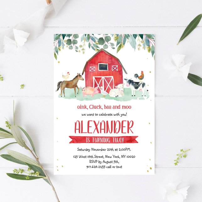 Farm Animals Oink Baa Moo Boy 1st Birthday  Inbjudningar (Skapare uppladdad)