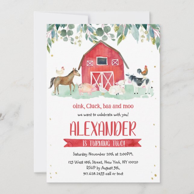 Farm Animals Oink Baa Moo Boy 1st Birthday  Inbjudningar (Framsida)