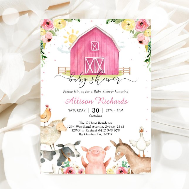 Farm Animals Pink Baby Shower Invitation Inbjudningar (Skapare uppladdad)