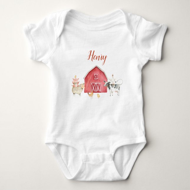 Farm Animals & Red Barn Birthday Party T-Shirt (Framsida)