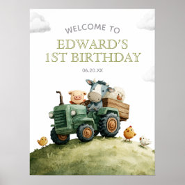 Farm Animals Tractor Birthday Welcome Sign Poster