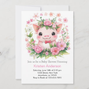 Farm Äventyr Rosa Piglet Girl Baby Shower Inbjudningar