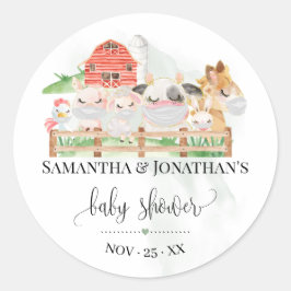 Farm baby djur babydusch Woodland Animal favör Runt Klistermärke