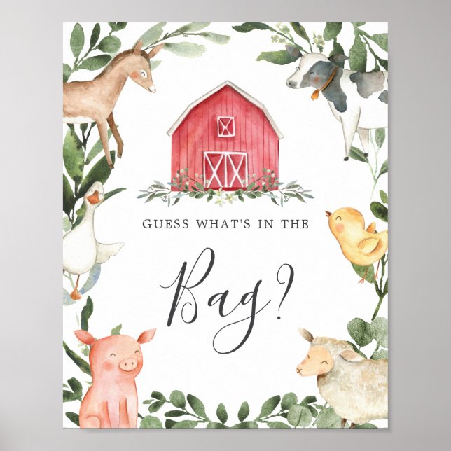 Farm Baby Shower Gissa vad som finns i Bag-spelet Poster (Framsidan)