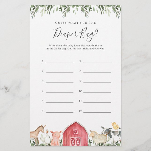 Farm Baby Shower Gissa vad som finns i papperskorg (Framsida)