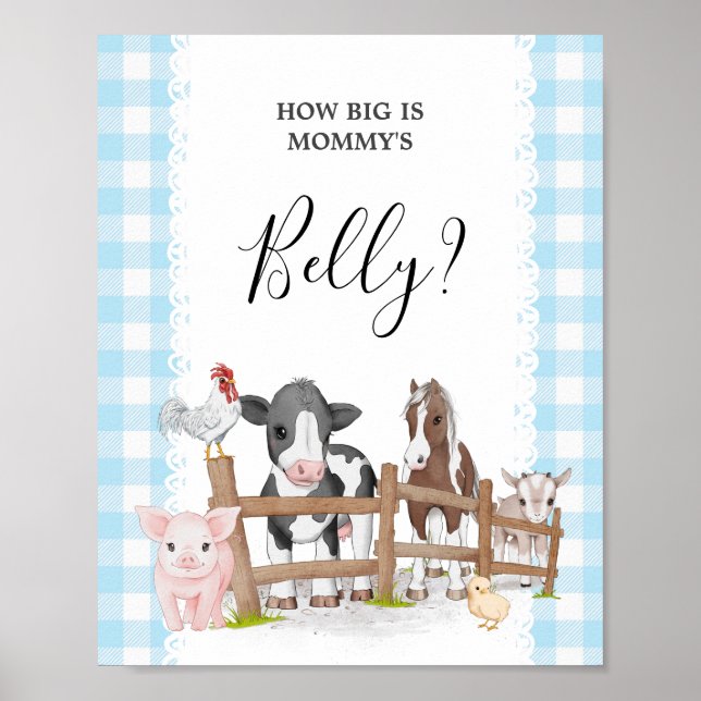 Farm Baby Shower gissar hur stor är Mamma Belly Poster (Framsidan)
