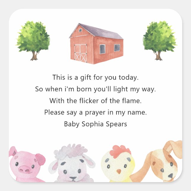 Farm babydusch - Prayer-ljus etikett (Framsida)
