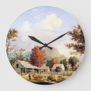 Farm Bäck Horse Ox Barn Americana Wall Clock Stor Klocka