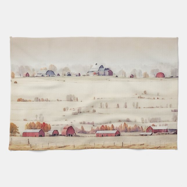 Farm Barns Farm Stil Art Kitchen Towel Kökshandduk (Horisontell)