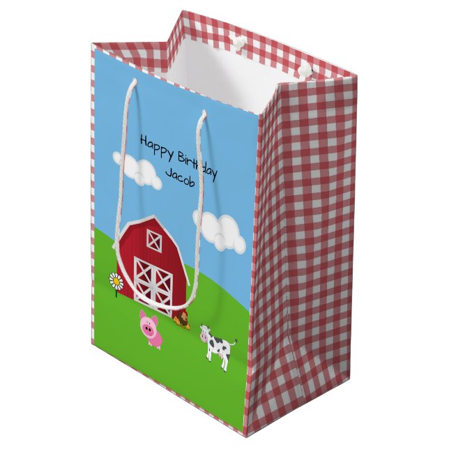 Farm Barnyard Animal Birthday Medium Gift Bag (Framsidan Vinklad)