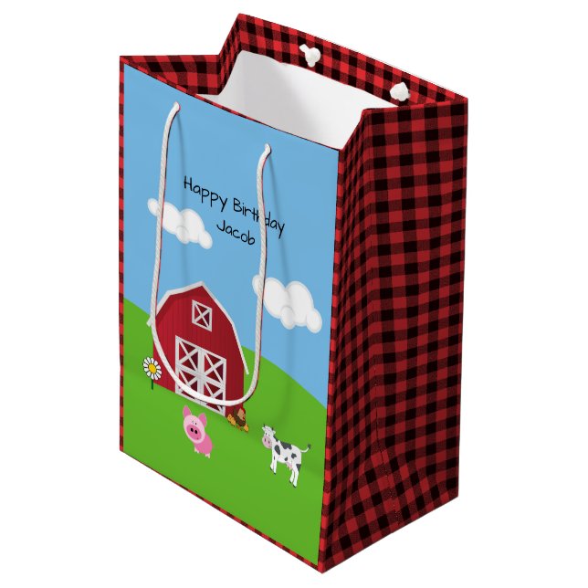 Farm Barnyard Animal Birthday Medium Gift Bag (Framsidan Vinklad)