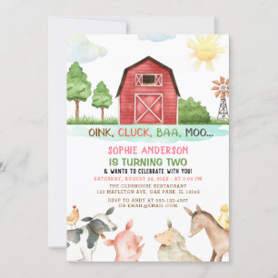 Farm Barnyard Animals 2:a födelsedagen Inbjudningar