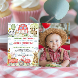 Farm Barnyard Animals Birthday Fotoinbjudan Tack Kort
