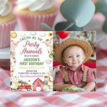 Farm Barnyard Animals Birthday Fotoinbjudan