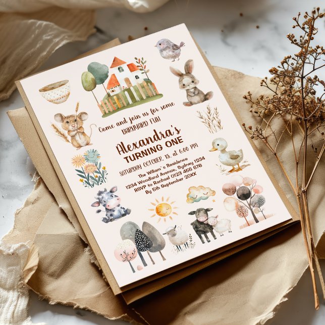 Farm Barnyard Animals Birthday Inbjudningar (Skapare uppladdad)
