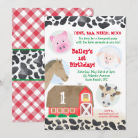 Farm Barnyard Animals Gingham Cow Print Birthday