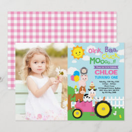 Farm Barnyard Animals Old MacDonald Girl Birthday Inbjudningar