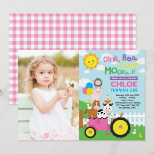 Farm Barnyard Animals Old MacDonald Girl Birthday Inbjudningar
