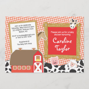 Farm Barnyard Animals Red Boy Shower Inbjudningar