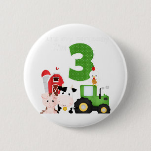 Farm Barnyard Animals Traktor 3:e födelsedagen 3 Knapp