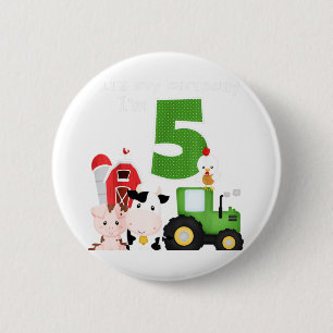Farm Barnyard Animals Traktor 5:e födelsedagen 5 Knapp