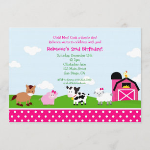 Farm Barnyard Birthday Inbjudningar till flicka