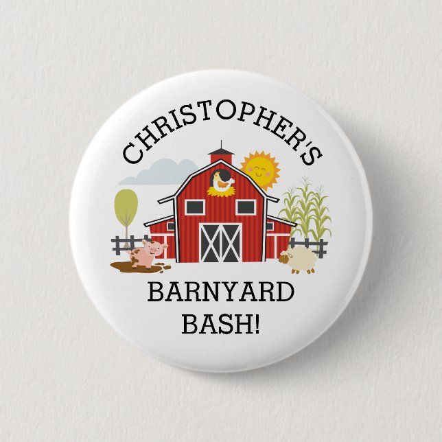 Farm Barnyard Birthday Old Macdonald Button Knapp (Framsida)