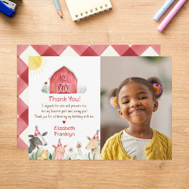 Farm Barnyard Birthday Red check Photo Tack Kort