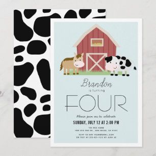 Farm Barnyard Blue Boy Birthday Inbjudningar