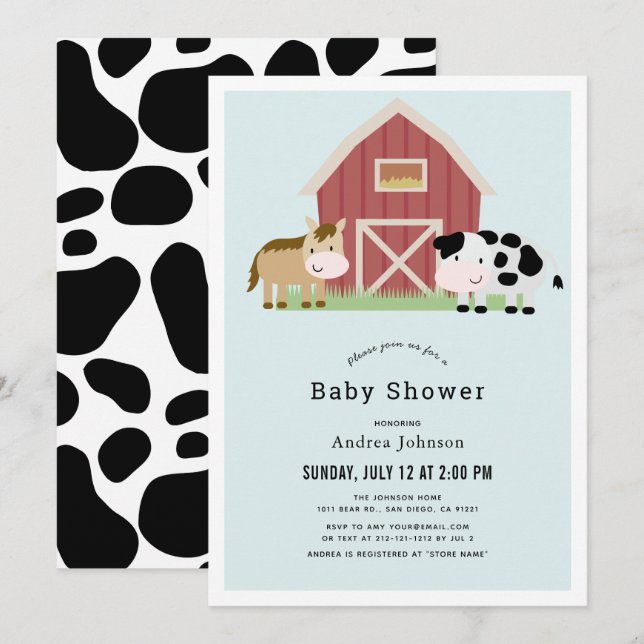Farm Barnyard Blue Boy Shower Inbjudningar (Fram/baksida)