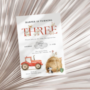 Farm Barnyard Roligt Tredje födelsedag Inbjudningar