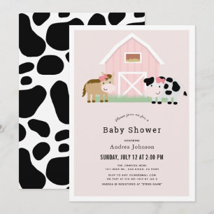 Farm Barnyard Rosa Girl Baby Shower Inbjudningar