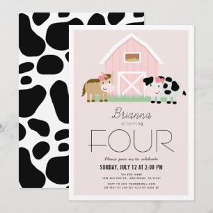 Farm Barnyard Rosa Girl Birthday Inbjudningar