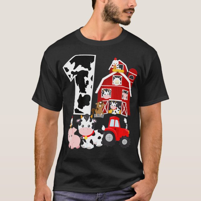 Farm Barnyard Theme Gris Cow Horse 1a Birthday 1 T Shirt (Framsida)