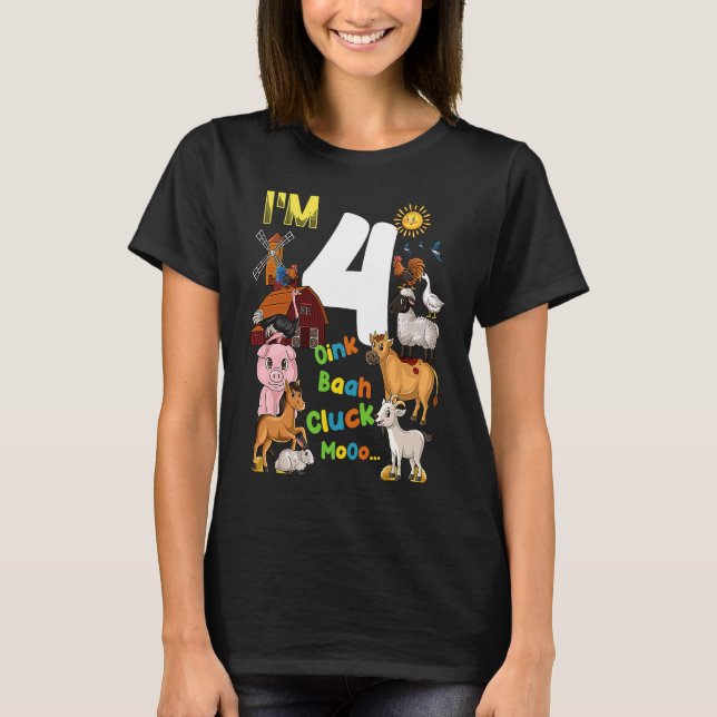 Farm Barnyard Theme Gris Cow Horse 4e födelsedagen T Shirt (Framsida)