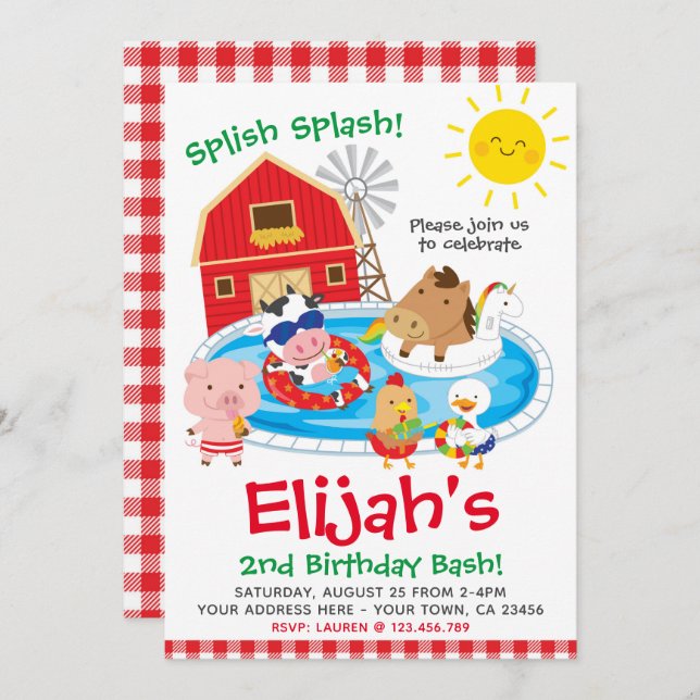 Farm, Bassäng Party Inbjudningar (Fram/baksida)