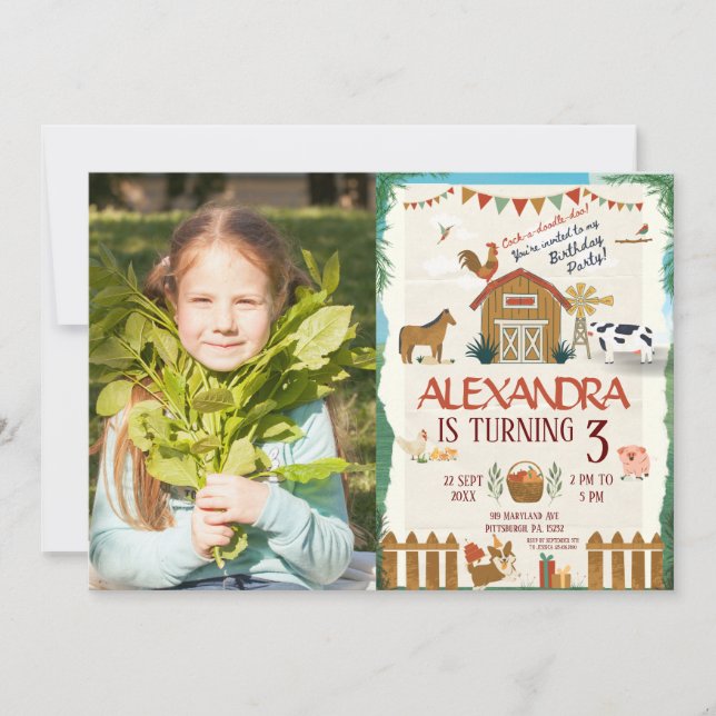 Farm Birthday Barnyard Photo Inbjudningar (Framsida)