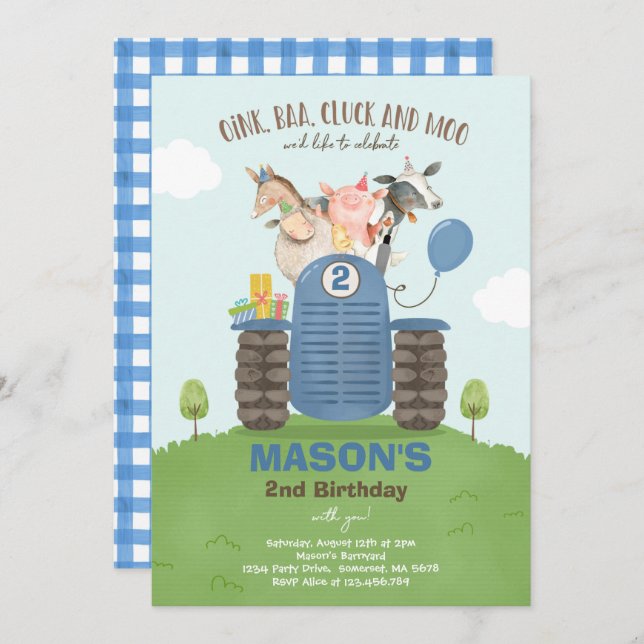 Farm Birthday Boy Old MacDonald Barnyard Party Inbjudningar (Fram/baksida)