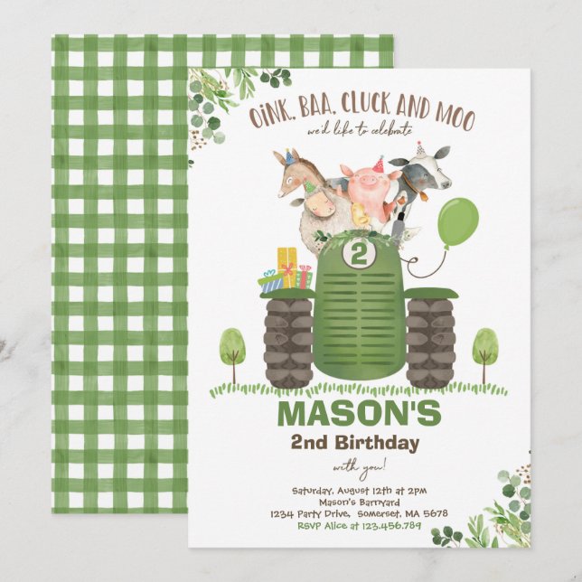 Farm Birthday Boy Old MacDonald Barnyard Party Inbjudningar (Fram/baksida)