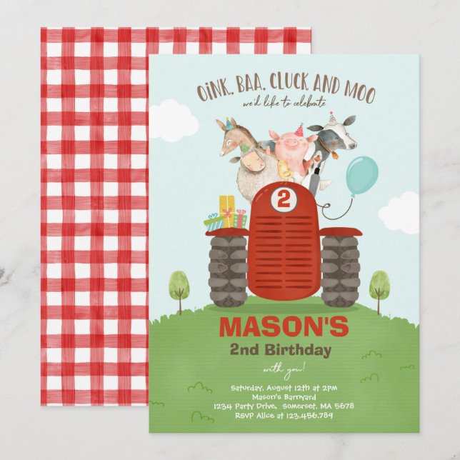 Farm Birthday Boy Old MacDonald Barnyard Party Inbjudningar (Fram/baksida)