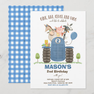 Farm Birthday Boy Old MacDonald Barnyard Party Inbjudningar