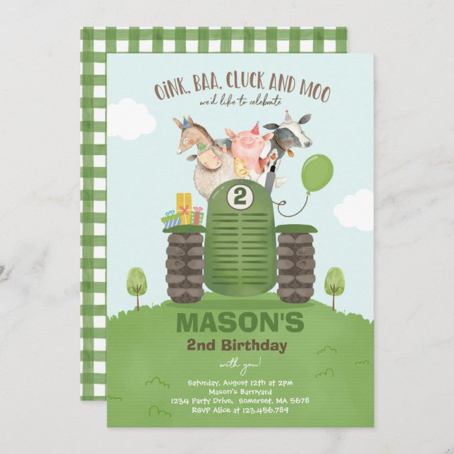 Farm Birthday Boy Old MacDonald Barnyard Party Inbjudningar (Fram/baksida)