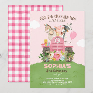 Farm Birthday Rosa Old MacDonald Barnyard Party Inbjudningar