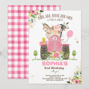 Farm Birthday Rosa Old MacDonald Barnyard Party Inbjudningar