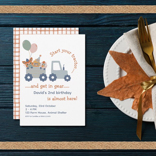 Farm Birthday Tractor Inbjudningar (Farm Animals Birthday Invitation Tractor)
